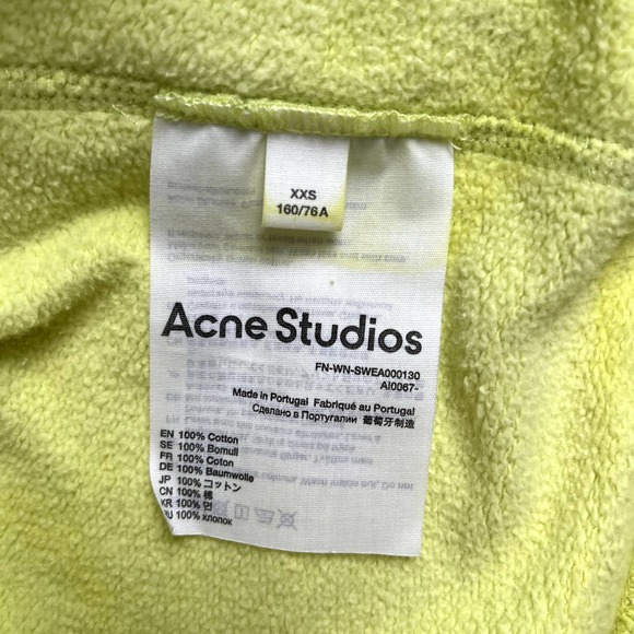 Acne Studios Sweatshirt Womens XXS Fluo Green Neon Yellow Stamp Logo Relaxed Fit - Picture 6 of 12